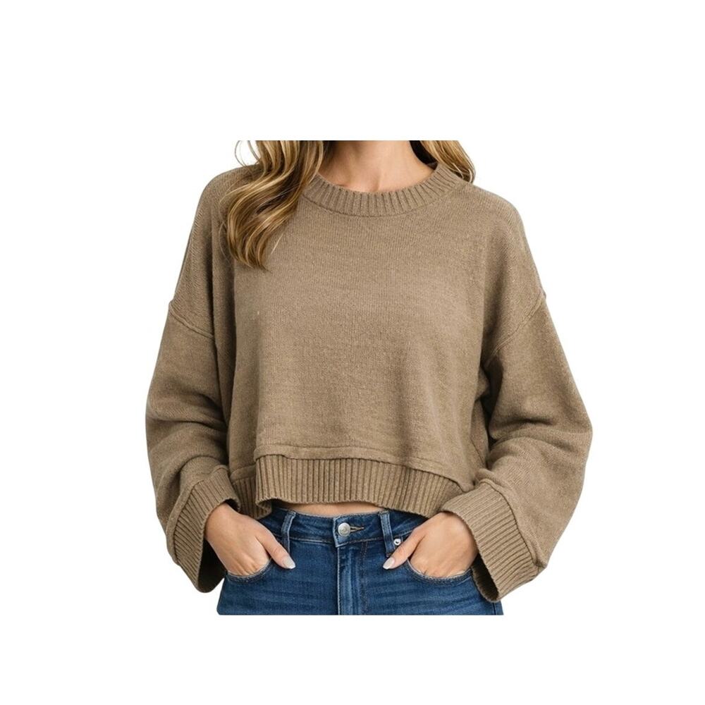 Double Zero Sweater Womens Size L Beige Pullover Relaxed Long Sleeve Crew Boho